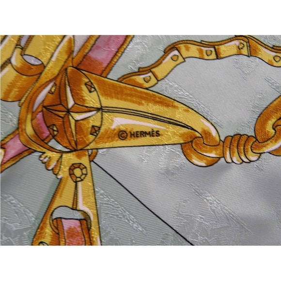 Hermes Silk Scarf with Gold and Blue Accents - Picture 10 of 12